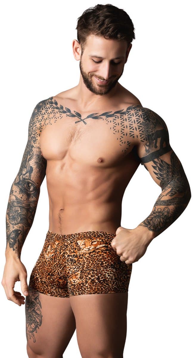 Male Power Sexy Pouch Short met Zwarte penisring - S - Luipaard - Bruin — afbeelding 1