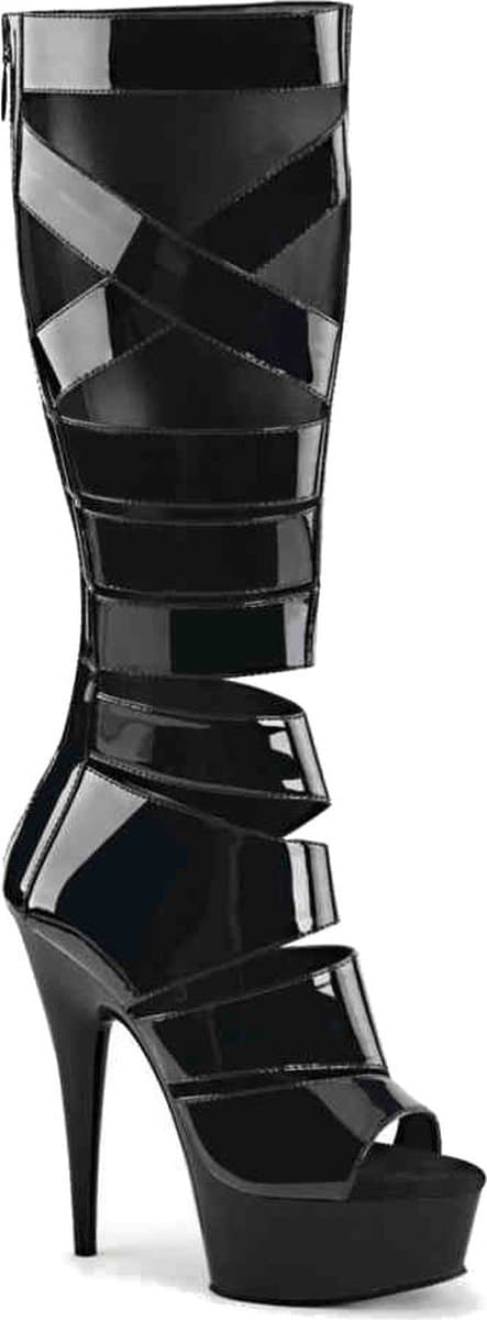 EU 38 = US 8 | DELIGHT-600-49 | 6 Heel, 1 3/4 PF Knee High Gladiator Boot, Back Zip — afbeelding 1