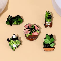 pin button reversspeld van email kat in potplant, creatieve emaille speldjes, grote set, cartoonplanten, anime, speld — thumbnail 5