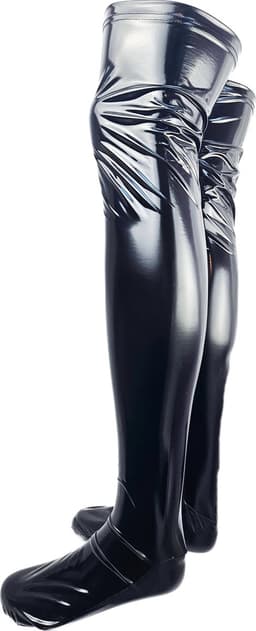 BamBella® - Kousen - Maat S/M - Zwart - Datex (Mix latex en stof ) - Sexy Kniekousen van Super Glans Fetish kleding bdsm Dames sokken — thumbnail 3