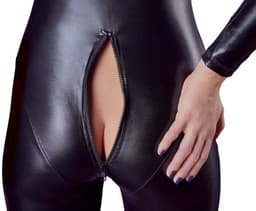 Cottelli Collection – Extravagante Catsuit met Lange Mouwen en Rits voor een Kinky Uitstraling – Maat XS – Zwart — thumbnail 5