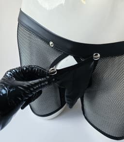 BamBella® XXL open kruis Boxer short kant voor mannen - - doorzichtig BDSM Erotische Sexy Lingerie lang Heren - Zwart mannen ondergoed slip — thumbnail 5