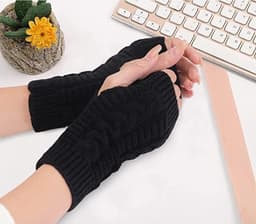 Dailygoods - Andiker Vingerloze winterhandschoenen voor dames, gebreide armwarmers met duimgat, zachte polshandschoenen, zwart, Eén maat — thumbnail 3