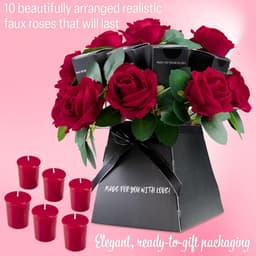 Geurkaars Cadeauset - Bloemen Boeket - Cadeau Geven - Realistische Kunstbloemen - 6 Kaarsen - Rood — thumbnail 3