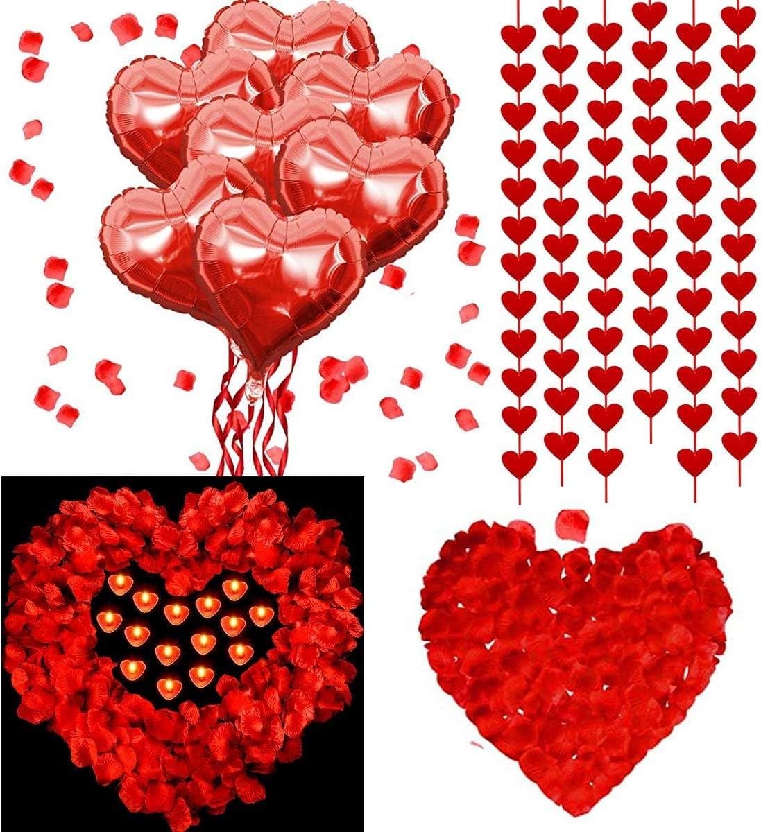 Decoratie Set - Romantische Set - Romantische Avonden - Hartvormige Ballonnen - 2000 Rozenblaadjes - Rood — afbeelding 1