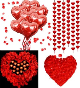 Decoratie Set - Romantische Set - Romantische Avonden - Hartvormige Ballonnen - 2000 Rozenblaadjes - Rood — thumbnail 1