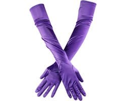 Lange Satin Handschoenen - Opera Stijl - Feestelijke Gelegenheid - Glanzende Afwerking - 52 cm Lengte - Paars