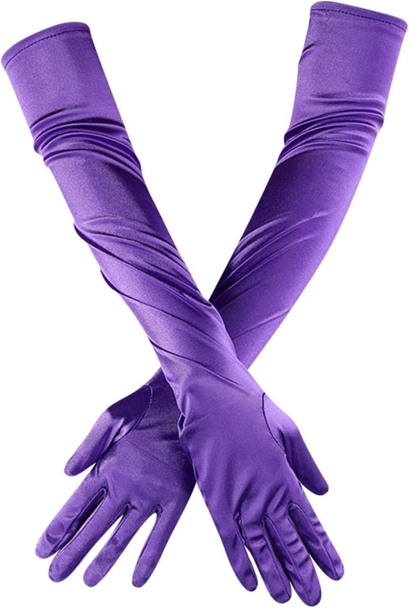 Lange Satin Handschoenen - Opera Stijl - Feestelijke Gelegenheid - Glanzende Afwerking - 52 cm Lengte - Paars — afbeelding 1