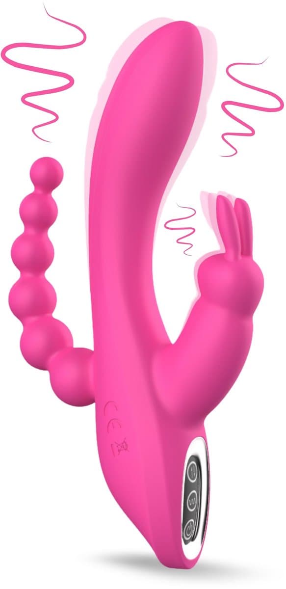 IVY LUX Oley - 3 in 1 Vibrator - Klassieke Tarzan Vibrator – G-spot, Clitoris & Anaal Stimulator – 7 Vibratiestanden – Waterdicht – USB Oplaadbaar – Rabbit Vibrator met Anaalkralen – Stil & Siliconen — afbeelding 1
