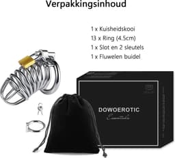 DOWO® - Kuisheidskooi - Metaal - Peniskooi - Kuisheidskooi voor Mannen - Chastity cage - Staal - met Premium Messing Slot - One Size — thumbnail 5