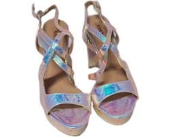 JUMEX-EROTISCHE PUMP-SILVER-BLOKHAK 9 CM-ZOOL 2CM-LEDERLOOK-39