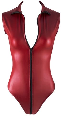 Cottelli Collection –  Wetlook Body met Tweeweg Rits van Hals tot Kruis – Maat XL – Rood — thumbnail 4