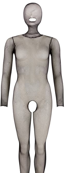 Mandy Mystery Lingerie – Transparante Catsuit in Visnet Uitvoering met Hoofdmasker Zeer Uitdagend – One Size - Zwart — thumbnail 2