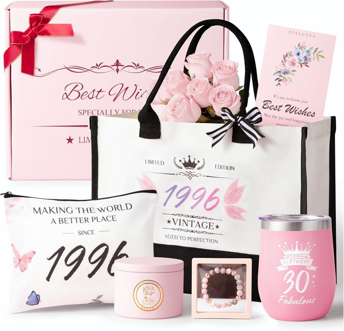 Verjaardag Cadeau Set - Unieke Geschenken Vrouwen - Verras Dichtbij - Echte Rozen Geurkaars - 20x20x26 cm - Roze — afbeelding 1