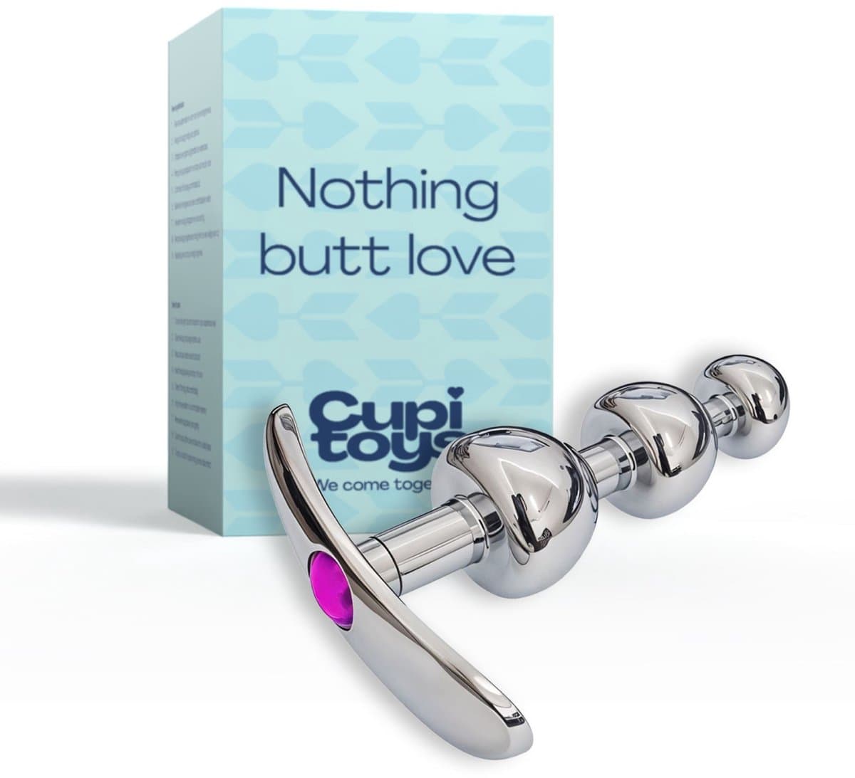 Cupitoys® Metalen buttplug - Zilver - Diamant paars - Anker - 3 beads - Sex toys voor vrouwen - Sex toys voor mannen - Buttplugs — afbeelding 1