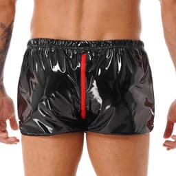 Glanzende boxershort kunstleder - Leer - Ritssluiting open kruis - Latex look - Porno BDSM Kleding - Erotiek - Short - Kort broekje — thumbnail 3
