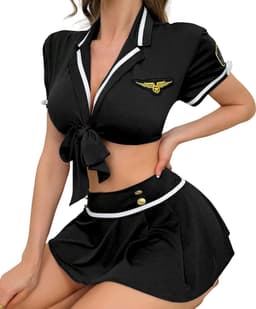 Sexy Politie Kostuum - 2-delig Zwart Verkleedpakje - Rokje & Korte Top - Rollenspel / Cosplay - Lingerie Ondergoed voor Dames - Maat S — thumbnail 4
