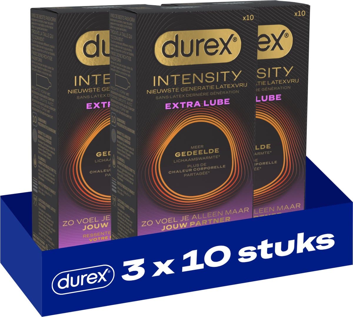 Durex Intensity Extra Glijmiddel Condooms - 10 stuks - Nieuwste generatie ultradunne, latexvrije condooms – Gedeelde lichaamswarmte x3 — afbeelding 1