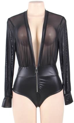 Sexy Lingerie Body Dames – Luxe Lingerie – Zwart – Transparante Bodystocking – Mesh Lingerie met V-Hals – High Waist – Wetlook – Boudoir Set – Chique – High End – Lak – Latex – Lingerie Erotisch Dames – Erotische Body – Dare to Undress – S, M, L, XL — thumbnail 4
