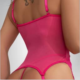 Elana – Amara – Verleidelijke Kanten Bustier Set met Kousen en Slip – Sexy Dames Lingerie – Roze - M — thumbnail 2
