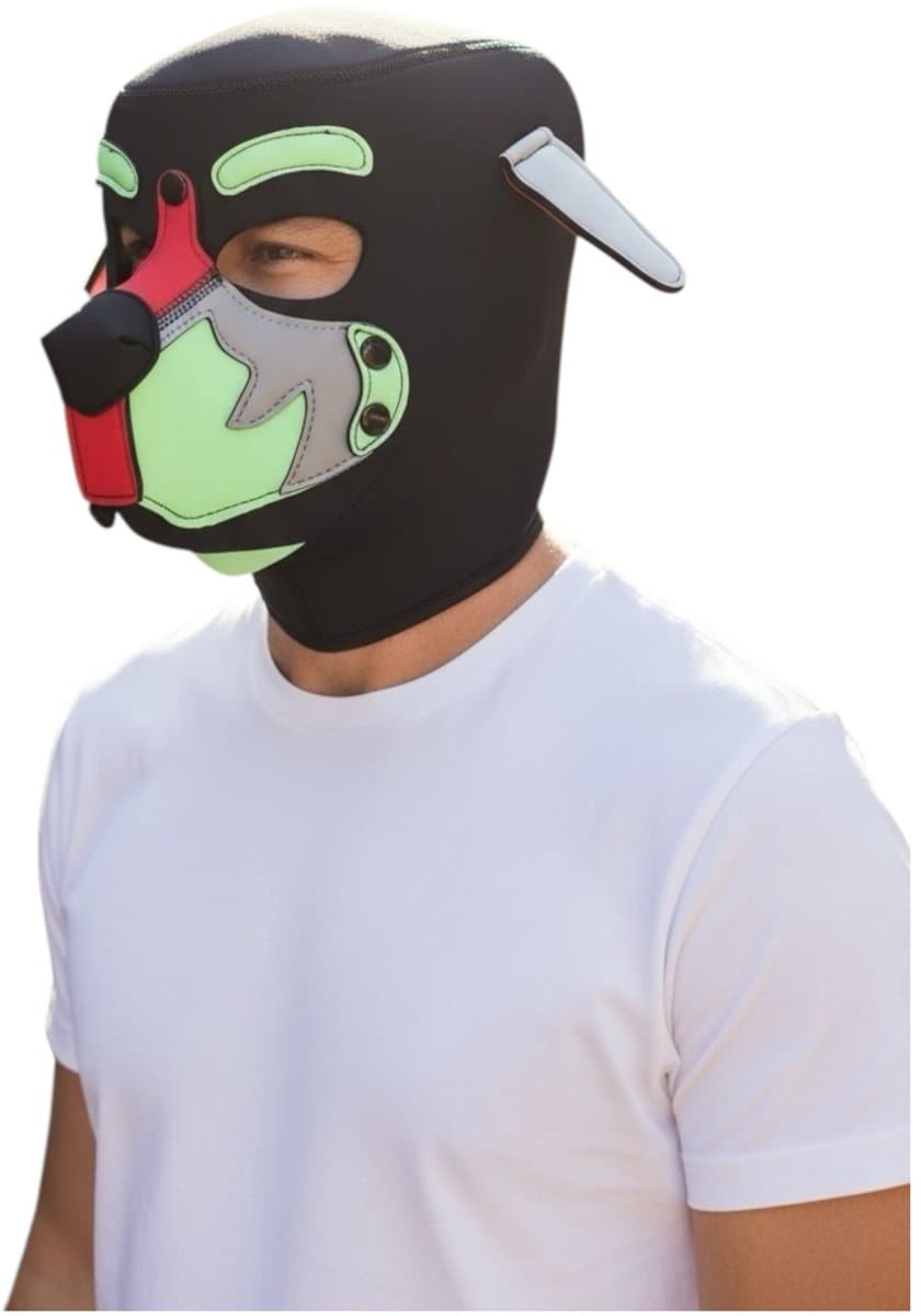 Honden Masker Rood Groen Zwart – Puppy Play Masker – Verstelbaar & Comfortabel – Uniseks BDSM Accessoire – Kinky Pleasure® — afbeelding 1
