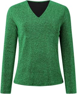 Dames Sexy Glitter Top met Pailletten Lange Mouw V-Hals Feestelijk Shirt — thumbnail 4