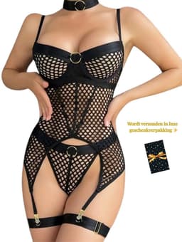 Sexy Lingerieset – Sexy Lingeriesetje Dames – Erotische lingerie Set – Bustierset – Lingerie Erotisch – Zwarte erotische body met jarretels – Kinky lingerie – Festival – Clubwear – BDSM – Wasteland – Dare to Undress – Maat S, M, L, XL — thumbnail 1