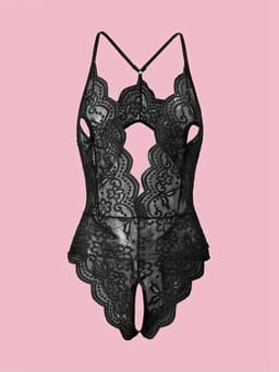 Vrouwelijke Sexy Teddy met Bloemenkant – Diepe Halslijn – Halter – Open Rug – Open Kruis – Verleidelijke Lingerie – Size XL — thumbnail 4
