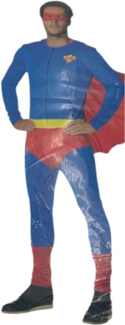 Kinky Superhero Kostuum – Strak Blauw Pak met Rode Cape & Masker – XL — thumbnail 1