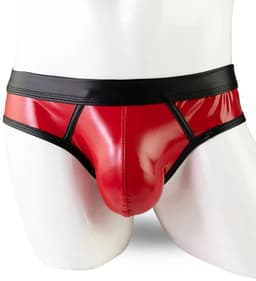 Strakke lederen slip heren - Pouch - Erotisch en sexy - Rood Zwart - Maat L/XL — thumbnail 2