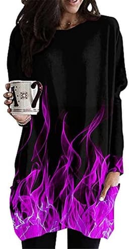 Oversized lange mouwen T-shirt met 3D vlamprint voor dames - Casual mode top voor herfst en winter — thumbnail 1