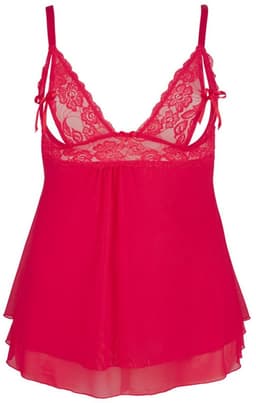 Cottelli Plus Size – Erotische Babydoll met Kanten Buste Motieven en Open Cups – Maat 3XL – Rood — thumbnail 3