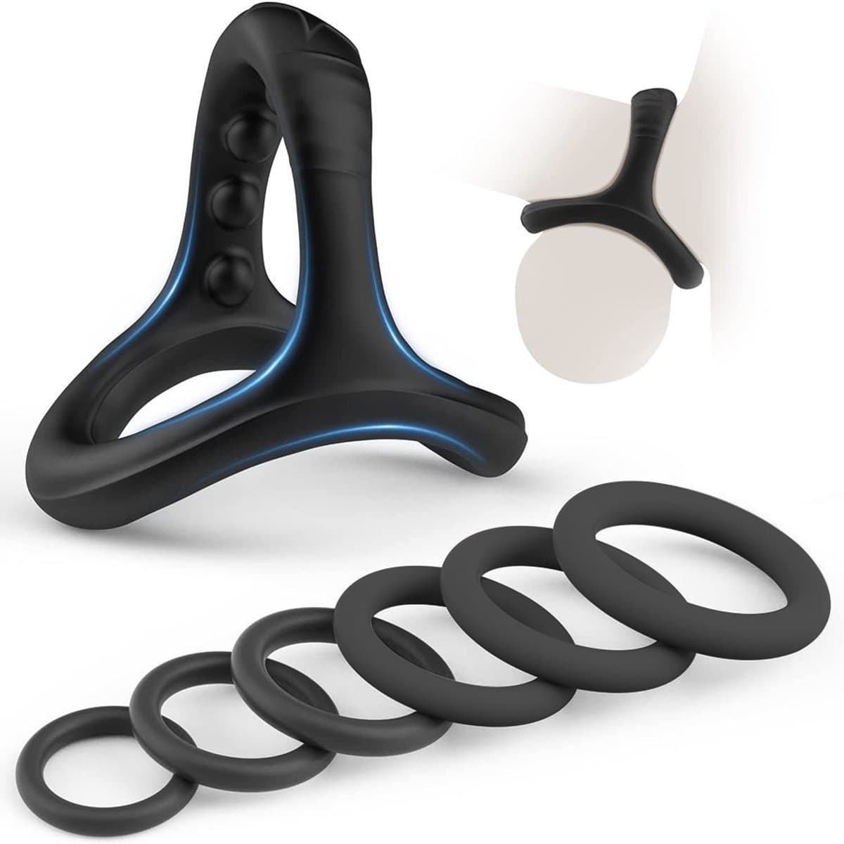 Daity Cockring Set – Penis Sleeve & Ballstretcher voor Sterkere en Langdurigere Erectie – 7 Maten – Seksspeeltje voor Mannen en Stellen Zwart — afbeelding 1