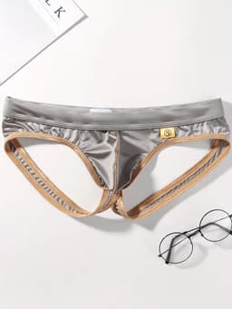 Sexy Ice Silky Jockstrap - Grijs met Gouden Details - Zijdezacht & Verleidelijk - Maat M | LS108 — thumbnail 2
