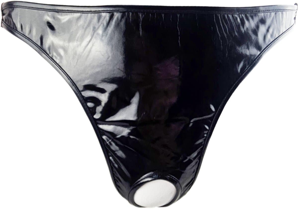 BamBella ® - String Maat S/M Datex Zwart (Latex en stof SM kleding BDSM erotische heren kleding ondergoed lingerie onderbroek zwart — afbeelding 1