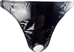 BamBella ® - String Maat S/M Datex Zwart (Latex en stof SM kleding BDSM erotische heren kleding ondergoed lingerie onderbroek zwart — thumbnail 1