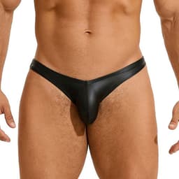 Erotische Heren Slip Zwart – Leatherlook Clubwear Ondergoed voor Mannen – SM Fetish String – cadeau voor hem — thumbnail 4