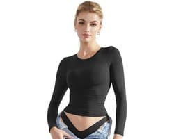 Getailleerd dames T-shirt met lange mouwen - Modieuze crop top met ronde hals