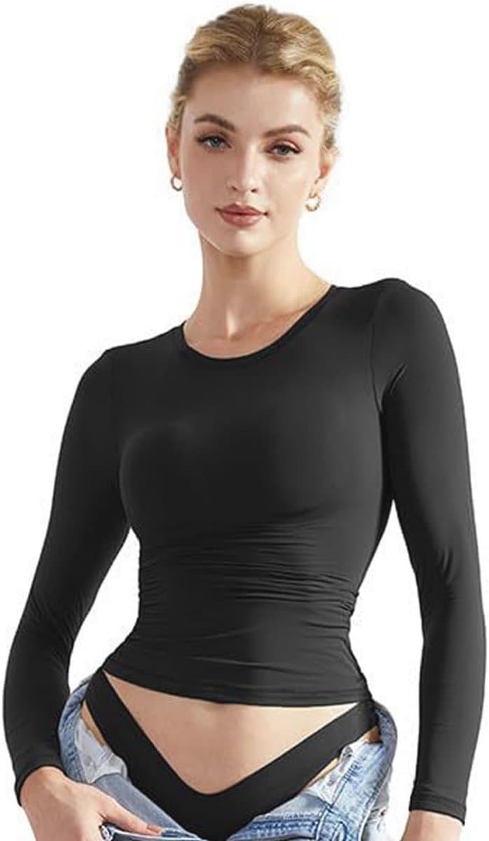 Getailleerd dames T-shirt met lange mouwen - Modieuze crop top met ronde hals — afbeelding 1