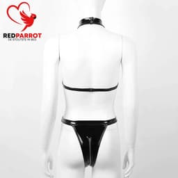 Erotische Uitgeholde Bodysuit - Jumpsuit - Lingerie - Wetlook - Zwart - Rits — thumbnail 3
