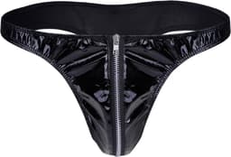 Heren Slip met Rits - Latex Look - String Zwart - Sexy Design - Mannen String - Ondergoed Maat L — thumbnail 1