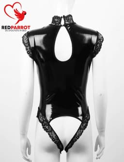 Latex Wetlook Jumpsuit - Open Kruis En Borsten - Erotisch - Ketting - Kant — thumbnail 5