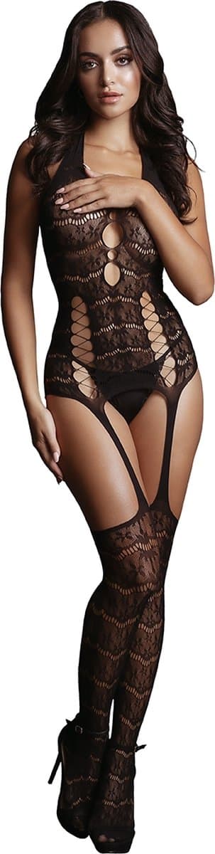 Shots - Le Désir Bodystocking met Kanten Jarretel - One Size black O/S — afbeelding 1