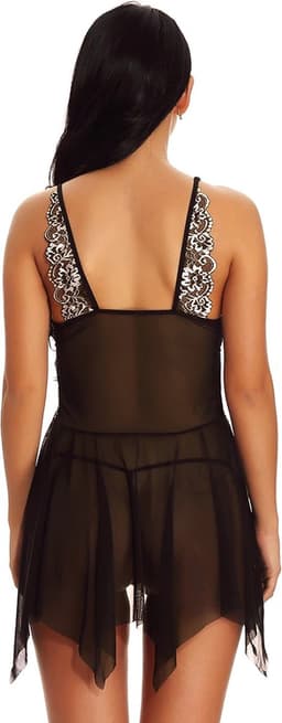 Super Sexy nachtjurk+ string - babydoll jurk- babydoll nachtjapon van kant versierd met bloemetjes patroon-babydoll nachtjapon-- babydoll lingerie — thumbnail 4