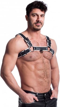 665 Vegan - Bulldog Harnas - PU Leer - Zwart/Wit - Maat 2XL — thumbnail 2