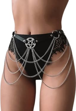 Festival harnas ketting - RVS en Leder - Feest - Verstelbaar en one size - Riem — thumbnail 1