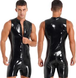 Heren Latex Wetlook jumpsuit deluxe - Mouwloos - Sexy bodysuit heren - PU lederen look - Bodycon - Club kleding - BDSM - SM — thumbnail 2