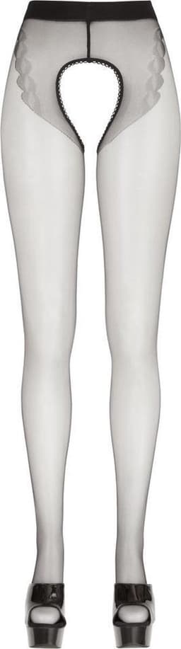 Cottelli Collection - Zwarte Panty met Gewoven Tangopatroon en Volledig Open Kruis – Maat S – Zwart — thumbnail 3