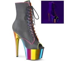 Pleaser - ADORE-1021RC-02 Plateau Laarzen, Paaldans schoenen - Paaldans schoenen - 35 Shoes - Zwart/Regenboog