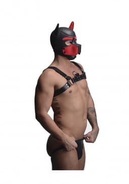 Neoprene Puppy Hood - Black and Red — thumbnail 3